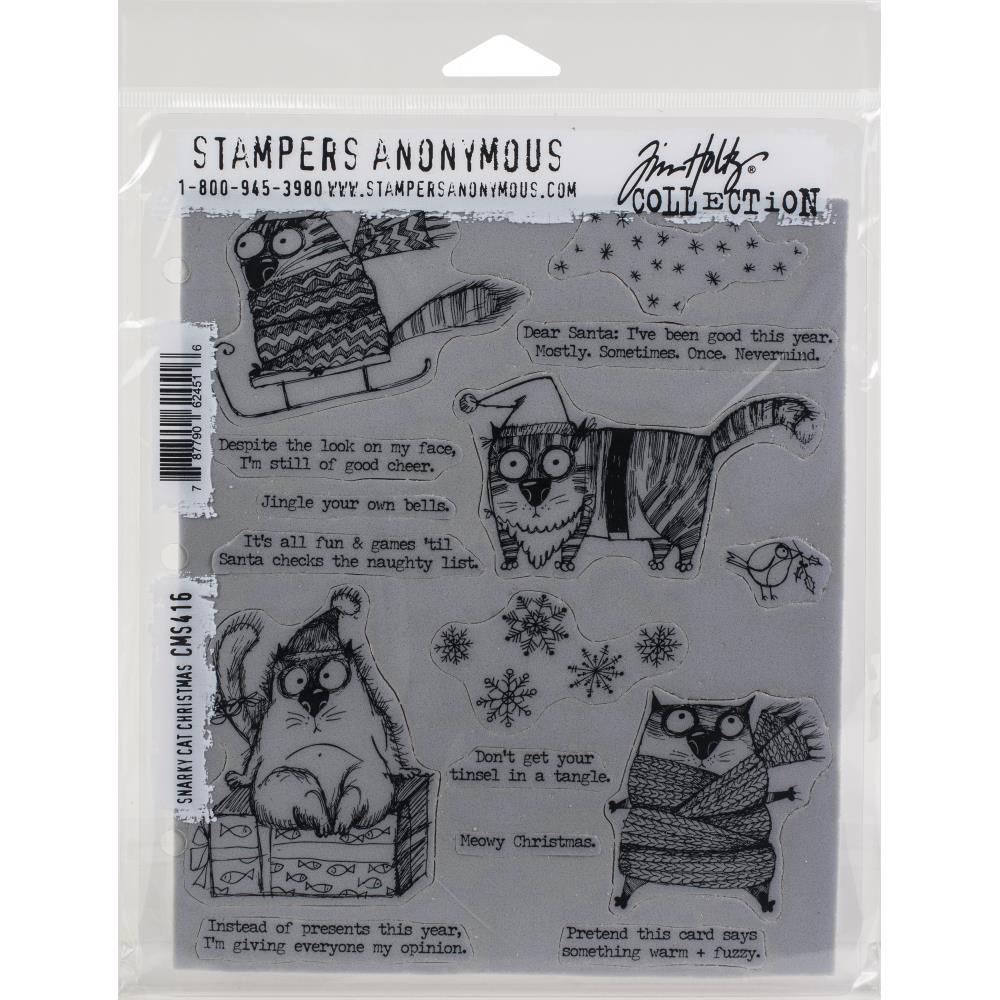 Snarky Cat Christmas Cling Stamp Set | Tim Holtz