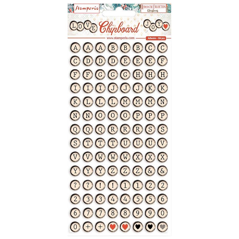 Typewriter Key Adhesive Chipboard Alphanumeric Stickers