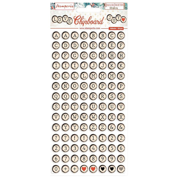 Typewriter Key Adhesive Chipboard Alphanumeric Stickers