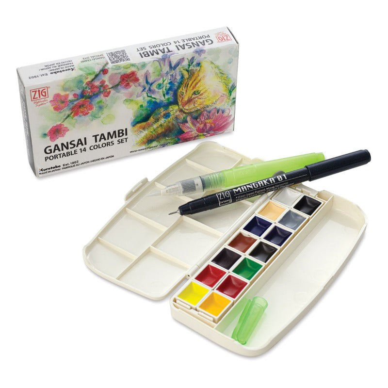 Gansai Tambi Portable 14-Color Watercolor Set