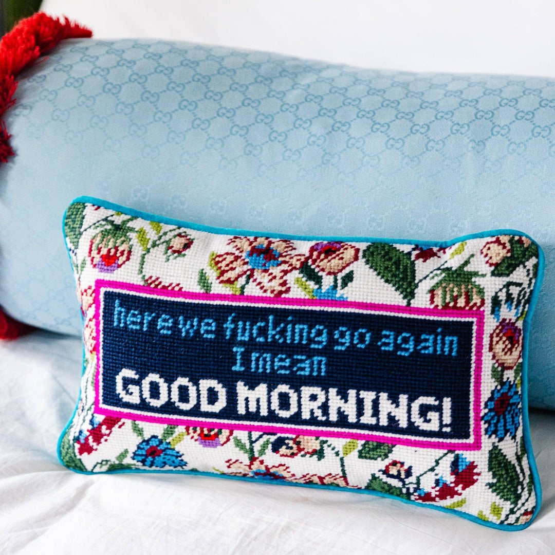 Good Morning Needlepoint Throw Pillow