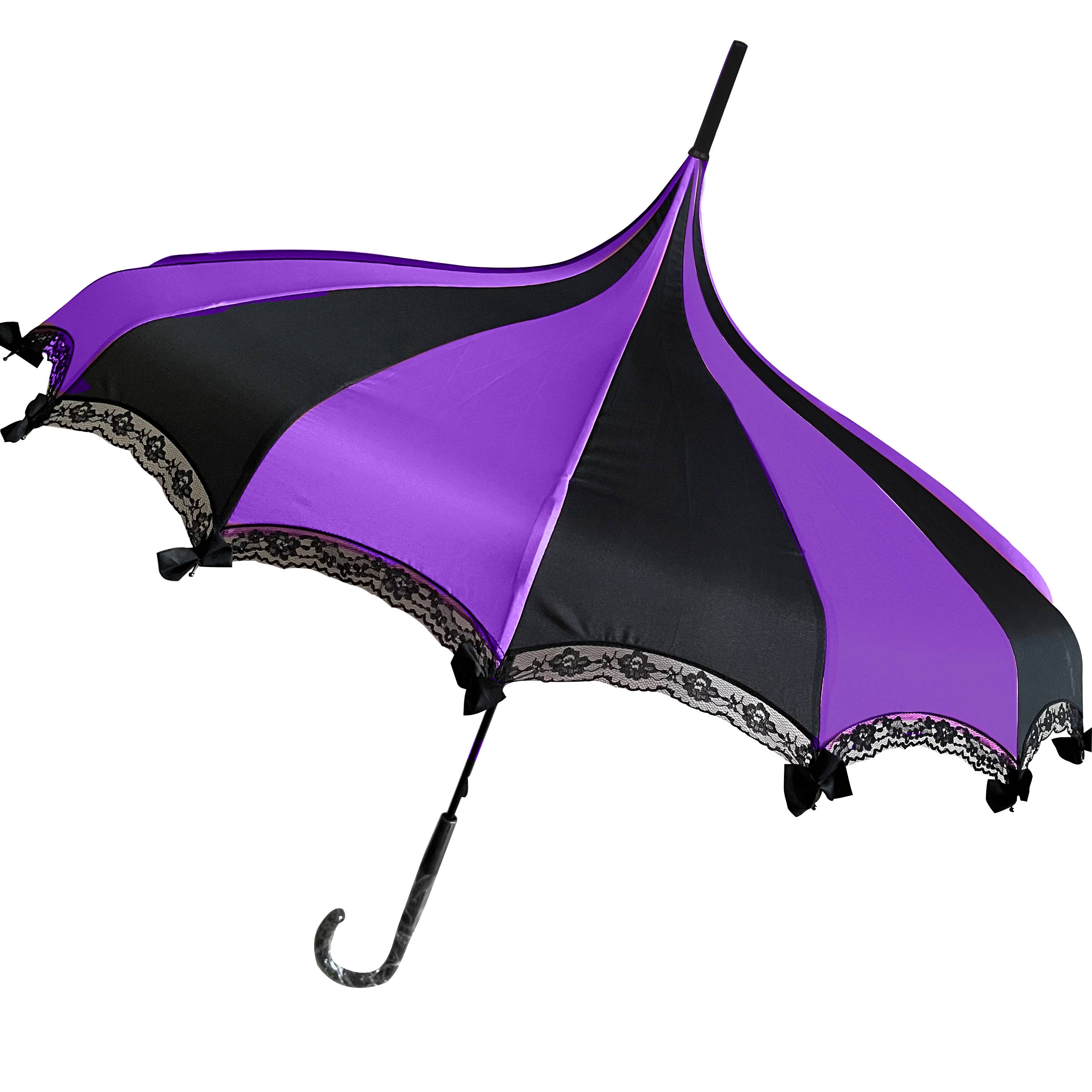 Purple & Black Boutique Pagoda Umbrella with Lace & Bows