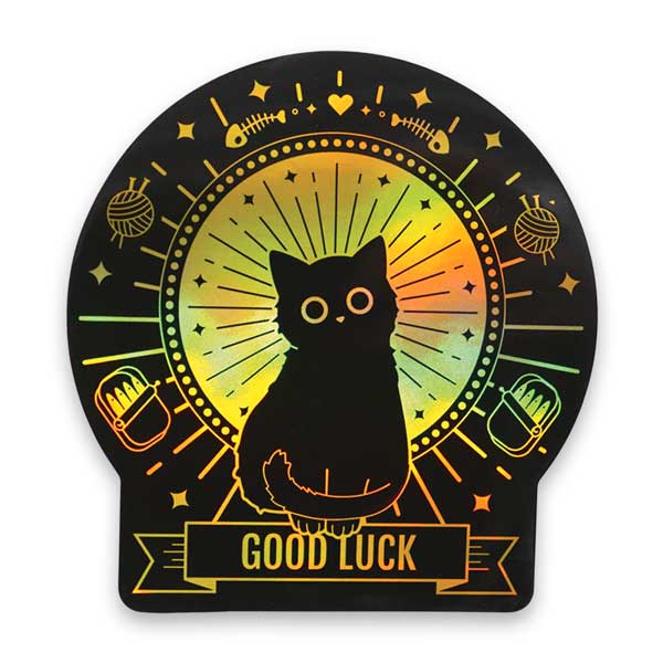 Good Luck Cat (Round) Holographic Sticker