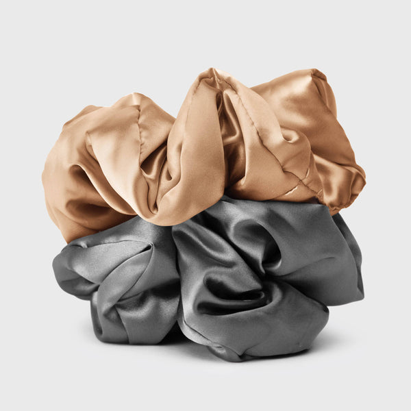 Charcoal + Gold Satin Sleep Pillow Scrunchies