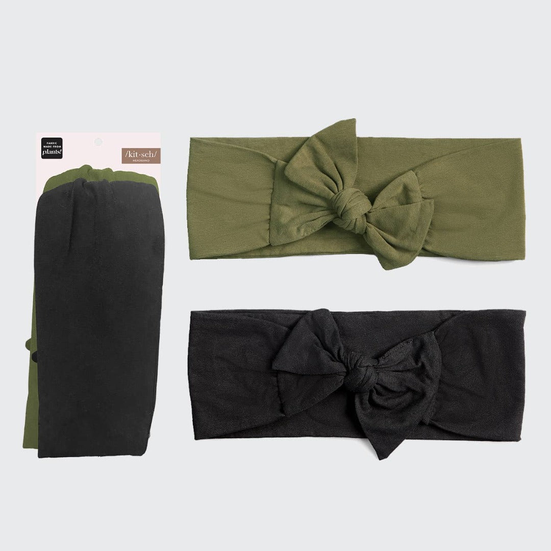 Moss + Black Cotton Adjustable Headband Set