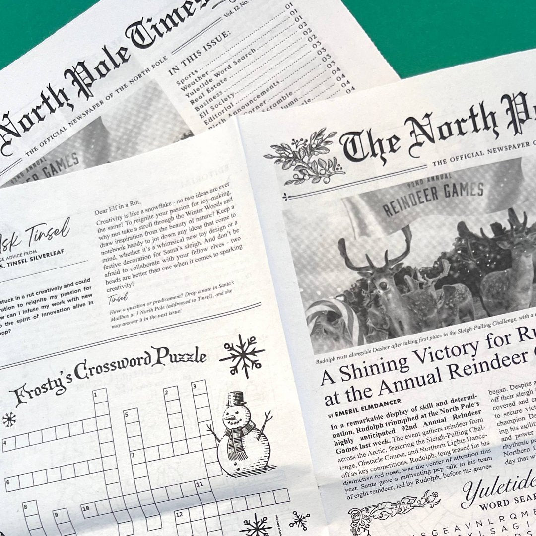 North Pole Times Newspaper | Holiday Gift Wrap + Activity Sheets