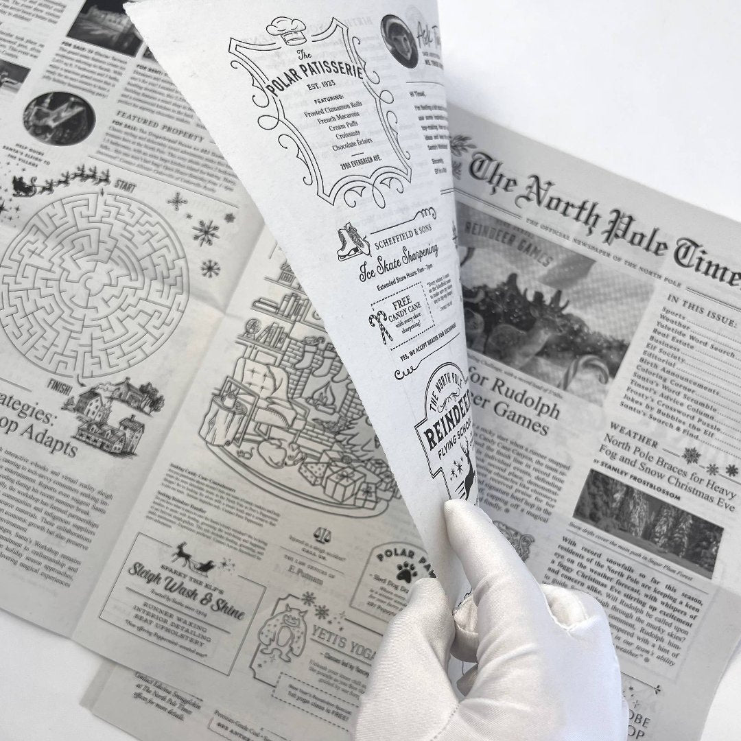 North Pole Times Newspaper | Holiday Gift Wrap + Activity Sheets