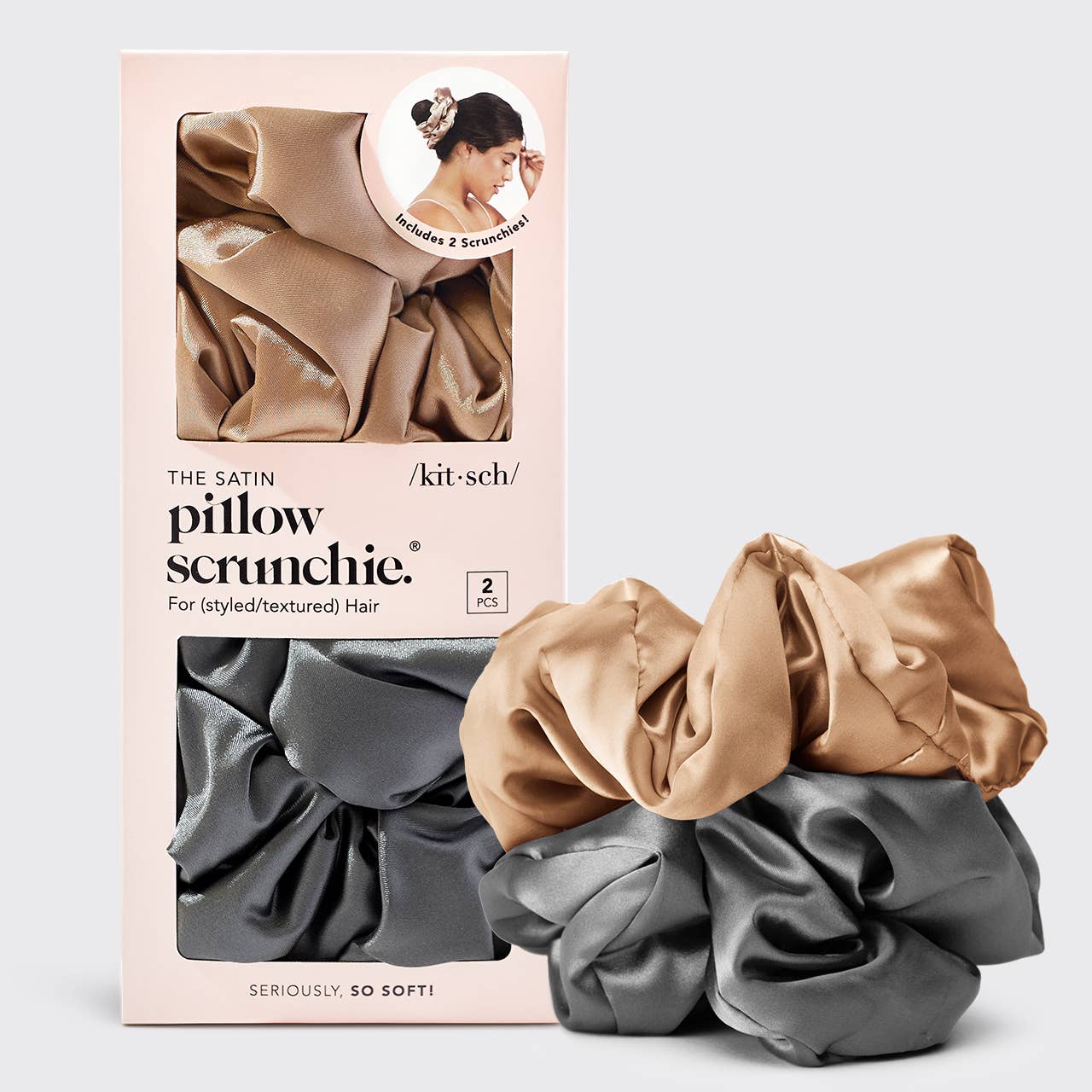 Charcoal + Gold Satin Sleep Pillow Scrunchies