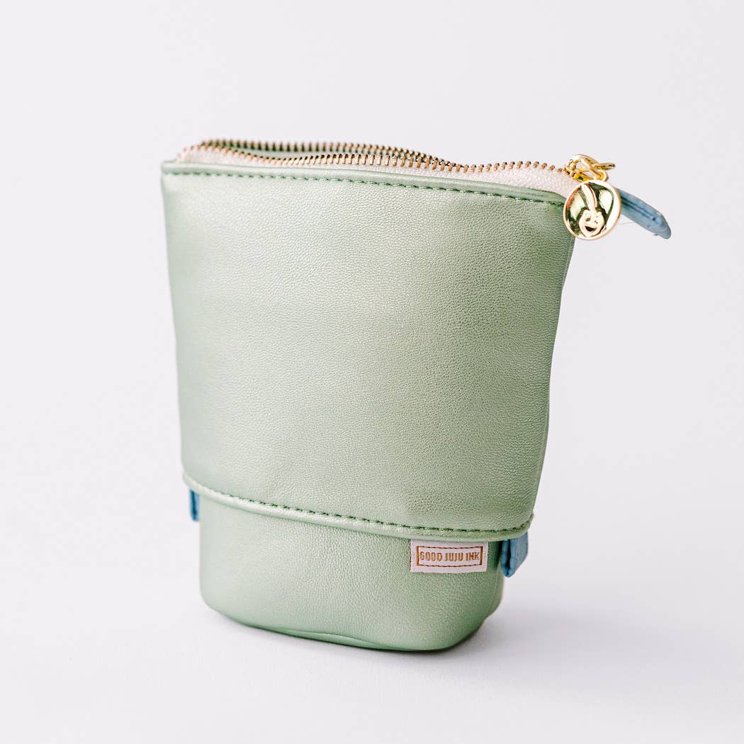 Seafoam Green Metallic Luxe Standing Pencil Pouch