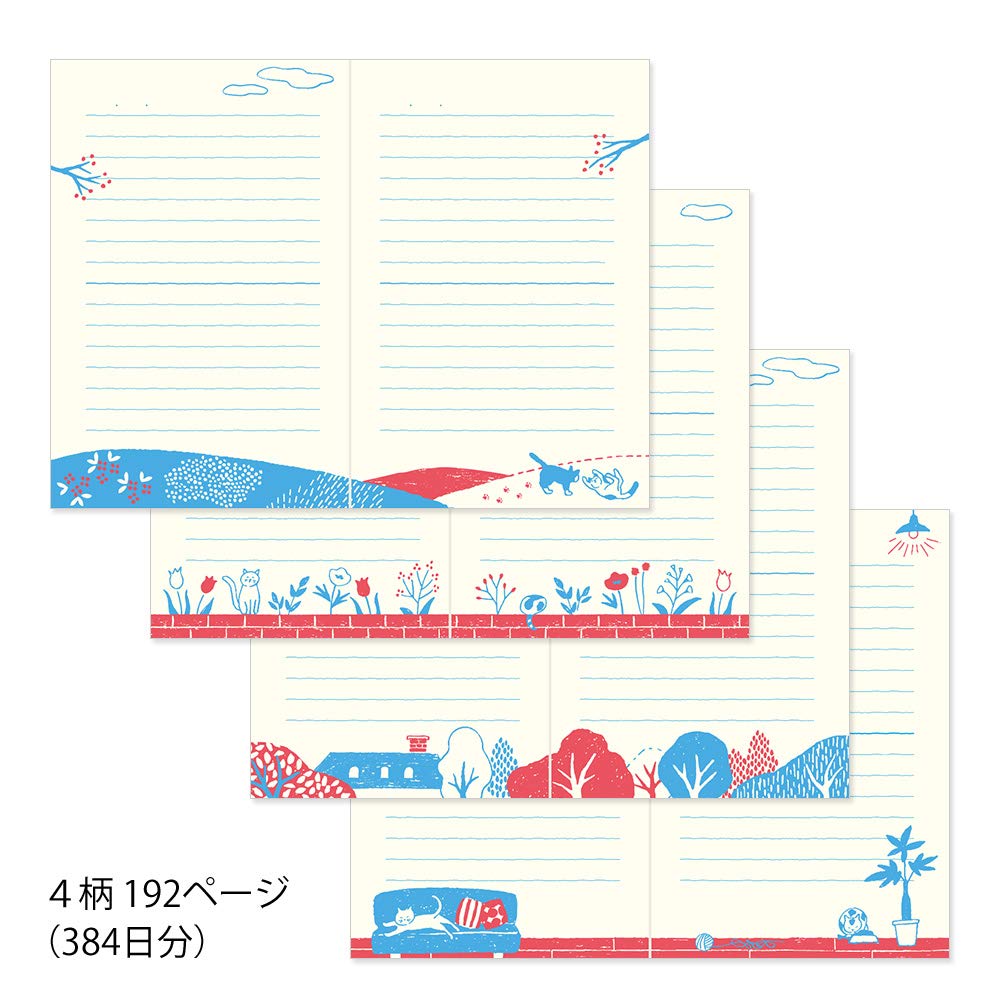 One Year Diary with Embroidered Cat Bookmark | Midori