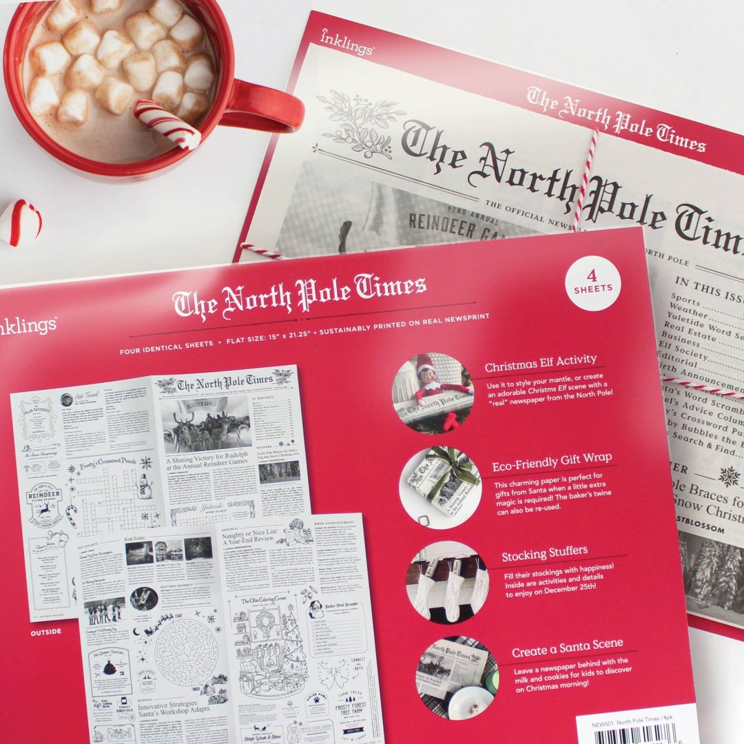 North Pole Times Newspaper | Holiday Gift Wrap + Activity Sheets