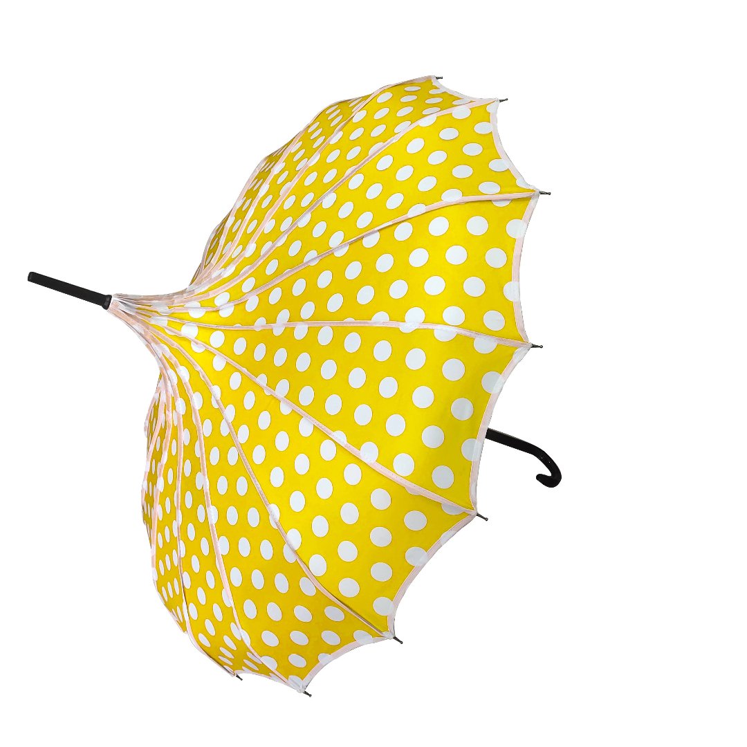 Yellow Polka Dot Ribbed Pagoda Umbrella