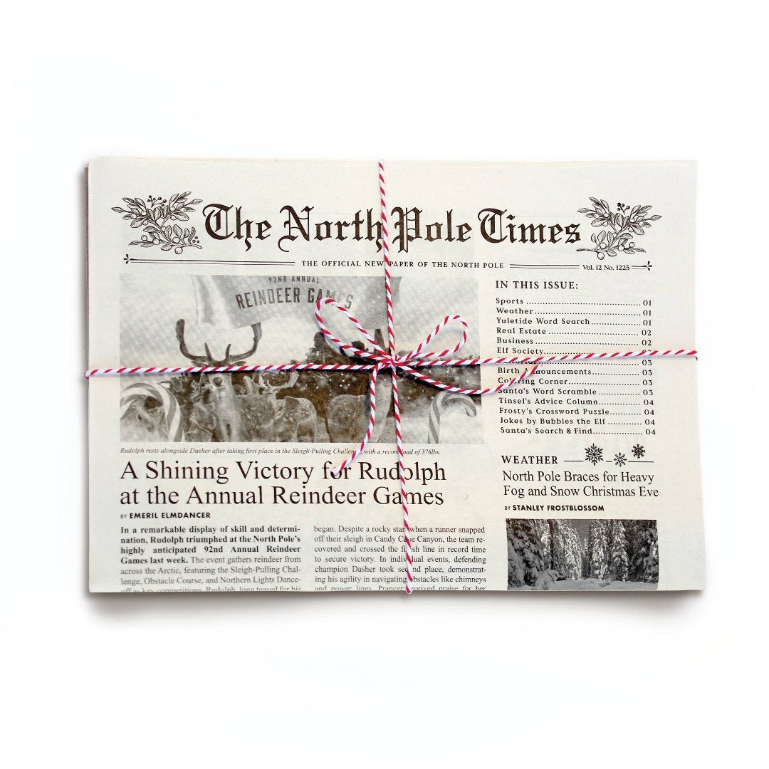 North Pole Times Newspaper | Holiday Gift Wrap + Activity Sheets