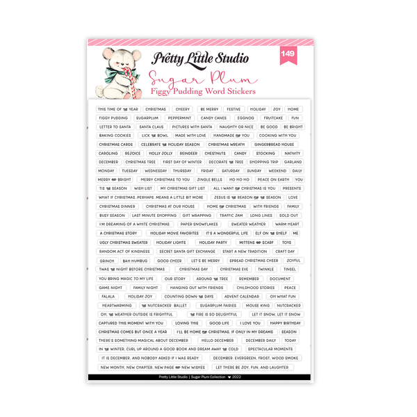 Figgy Pudding White Christmas Words Sticker Sheet