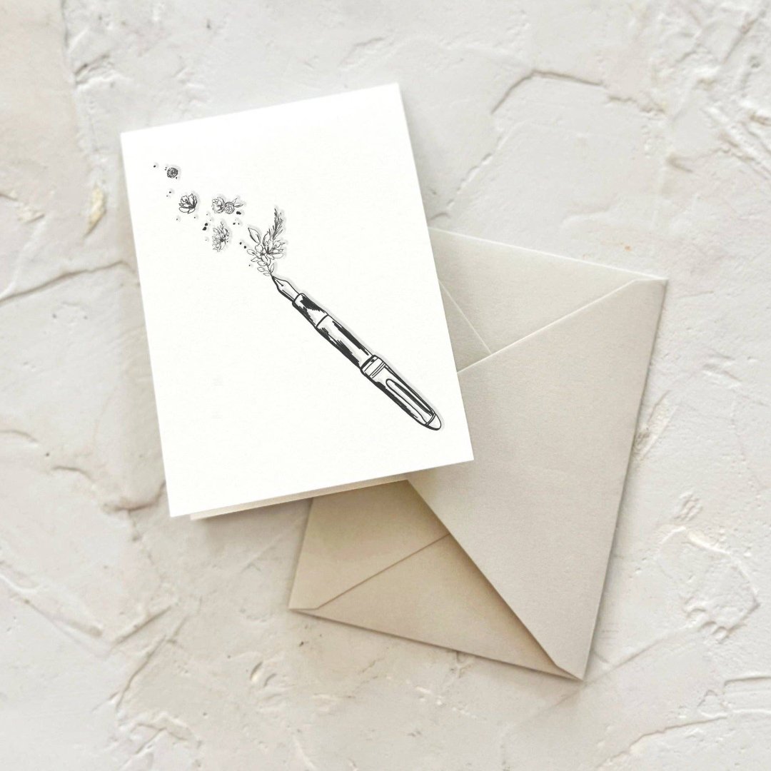 Flourish Floral Fountain Pen Mini Letterpress Card