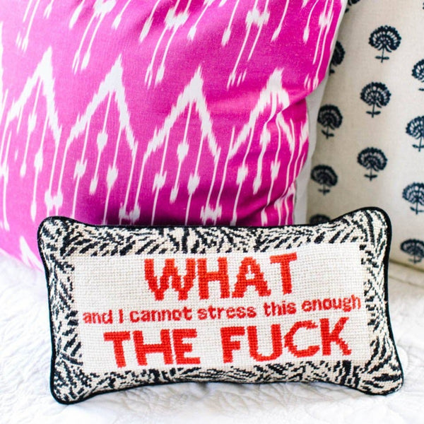 WTF Needlepoint Throw Pillow