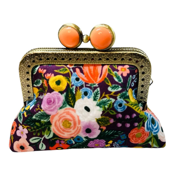 Petite Floral Plum & Coral Mini Clutch Coin Purse