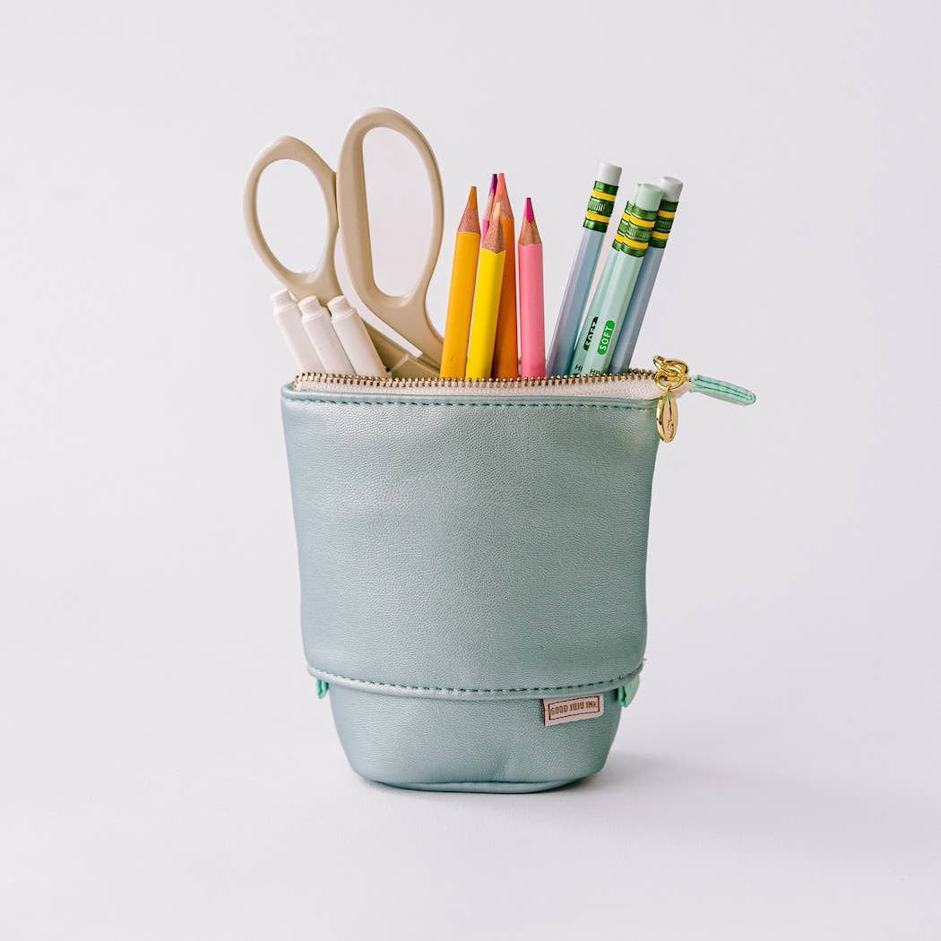 Blue Sky Metallic Luxe Standing Pencil Pouch