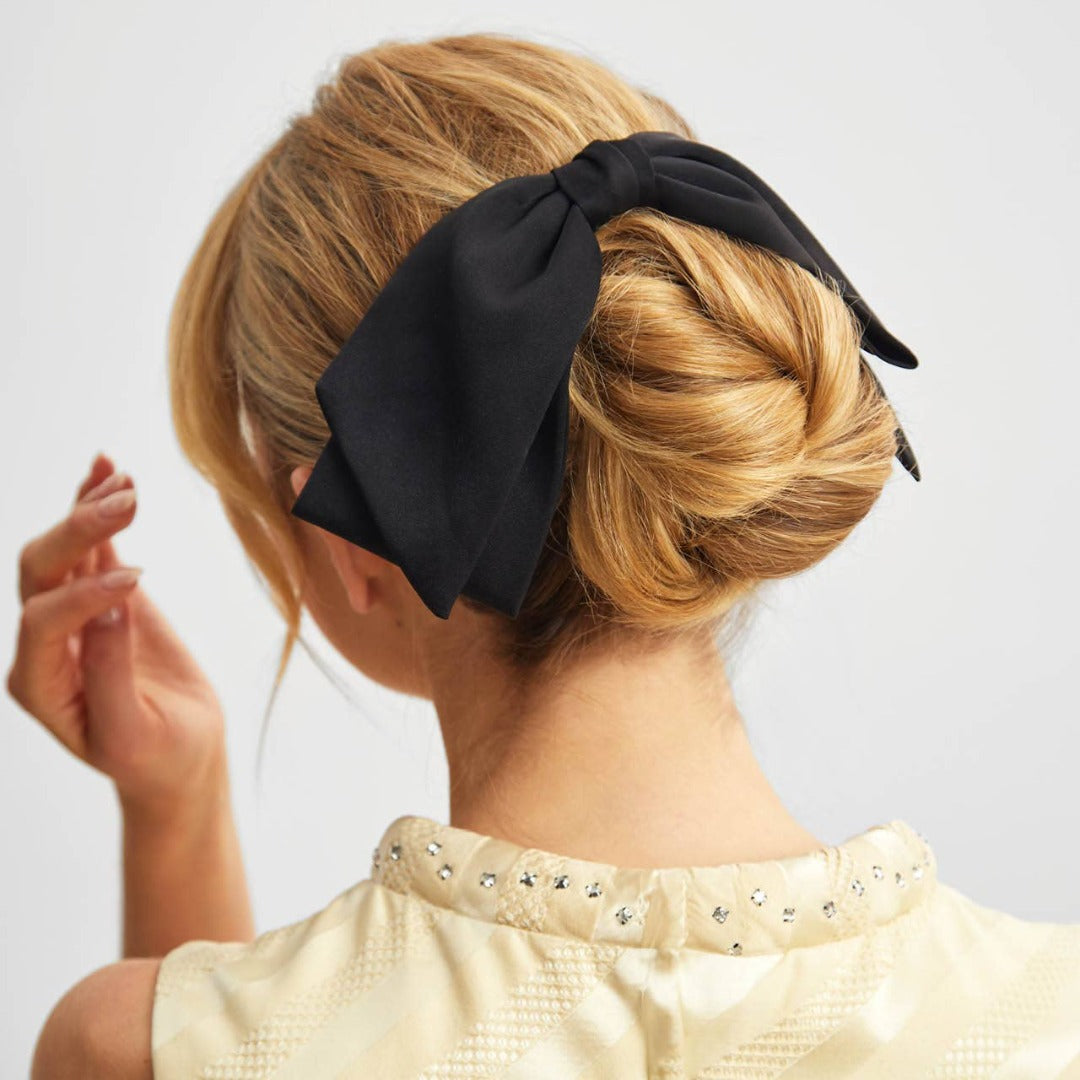 Black Recycled Fabric Bow Hair Clip