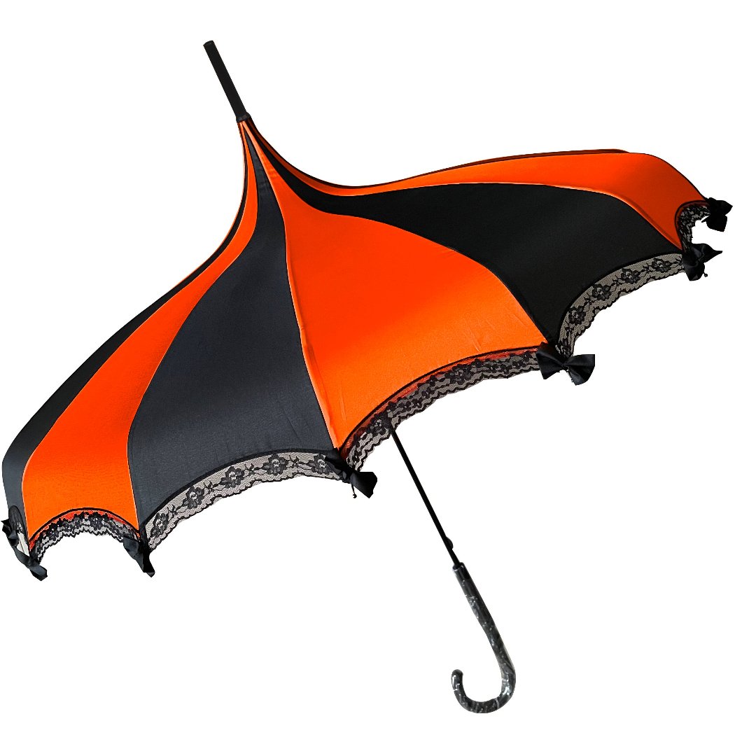 Orange & Black Boutique Pagoda Umbrella with Lace and Bows