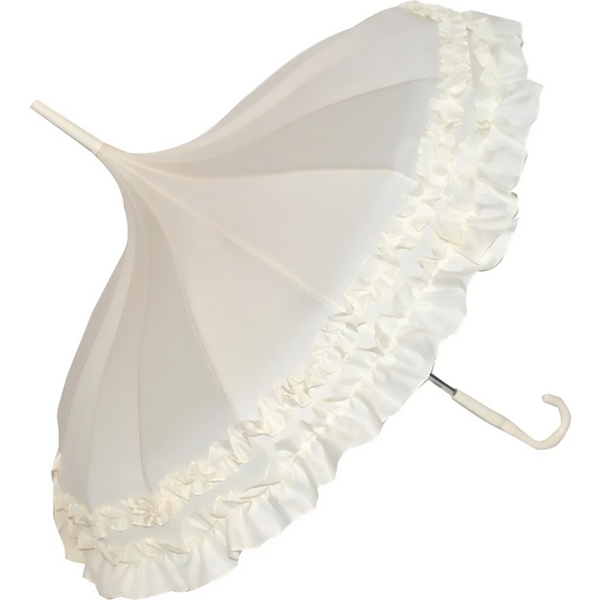 Cream Frilled Walking Stick Pagoda Umbrella