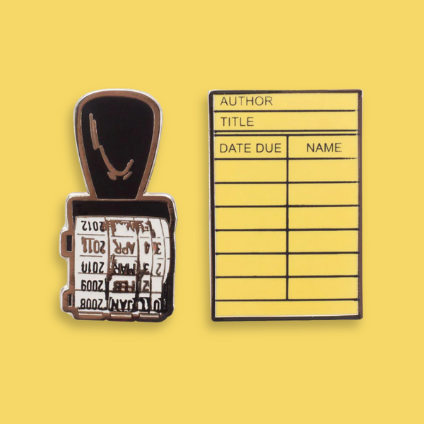 Library Card and Stamp Enamel Pin Set