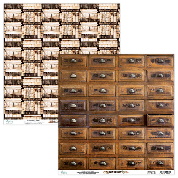 Card Catalog/Book Stacks 12x12 Scrapbook Paper | Academia