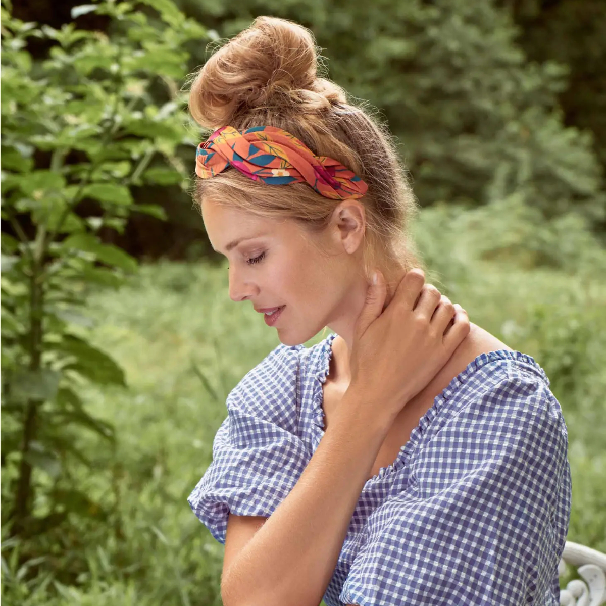 Pomegranate in Tangerine Twisted Satin Headband {clearance}