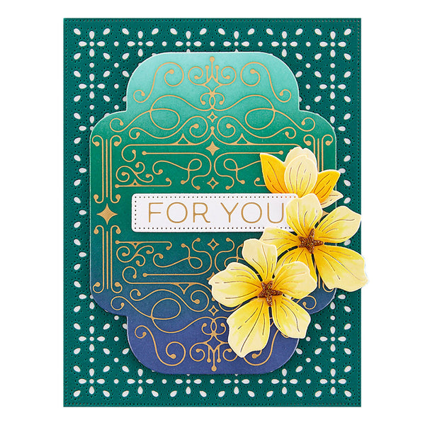 Four Petal Scroll Label Hot Foil Plate + Die Set {Glimmer} | Four Petal Collection