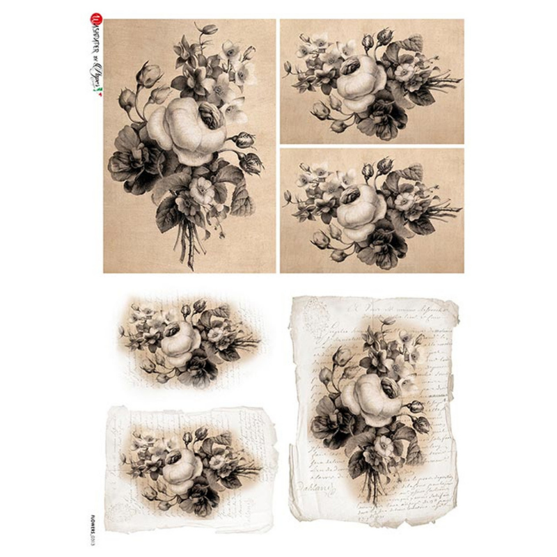 Sepia Florals 6-up A4 Rice Paper