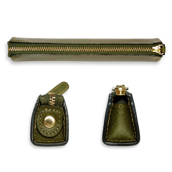 Green Rio Zippered Leather Pen Case