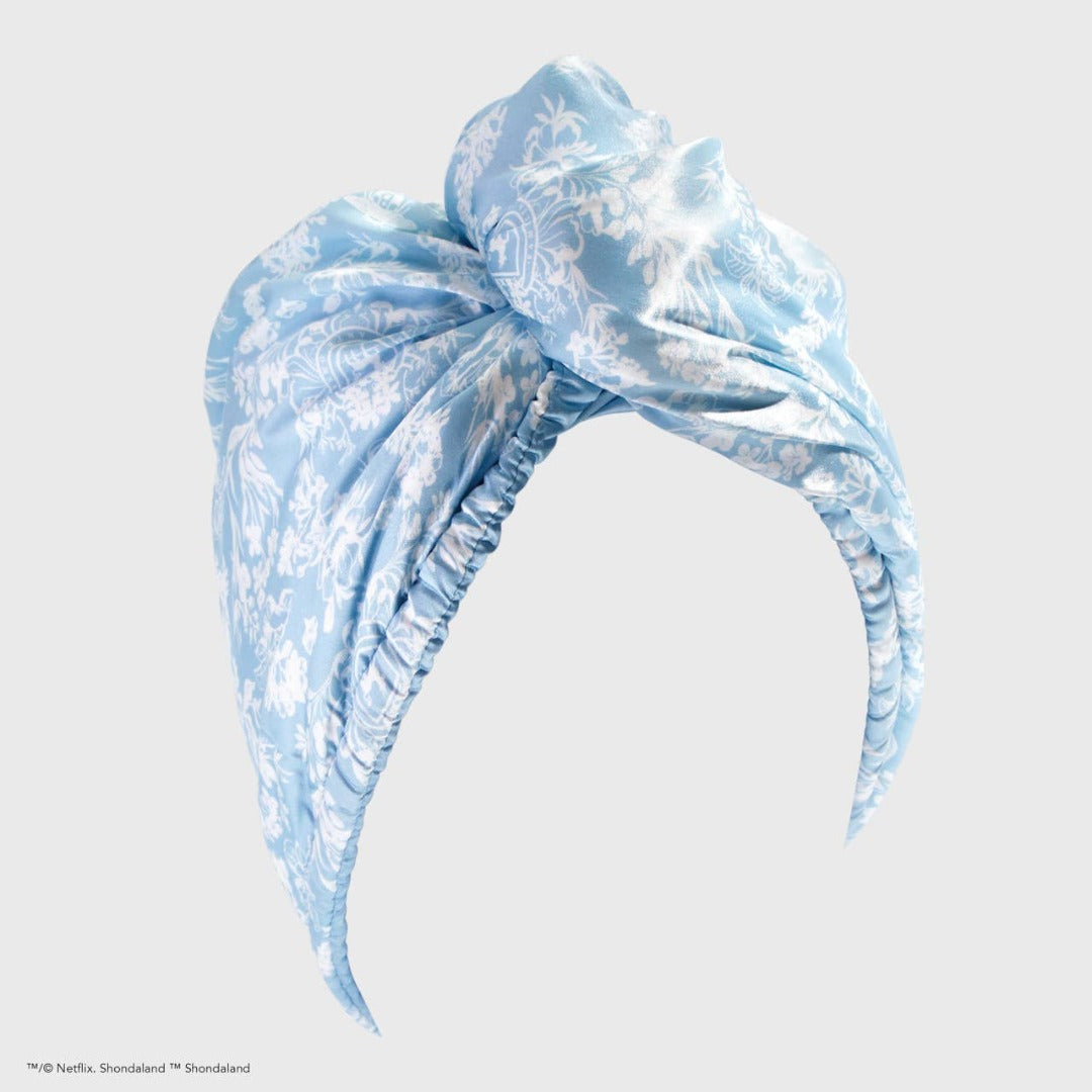 Bridgerton Toile De Blue Satin Wrapped Hair Towel