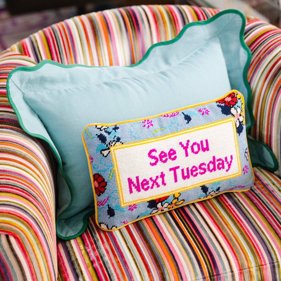 Next Tuesday Needlepoint Throw Pillow