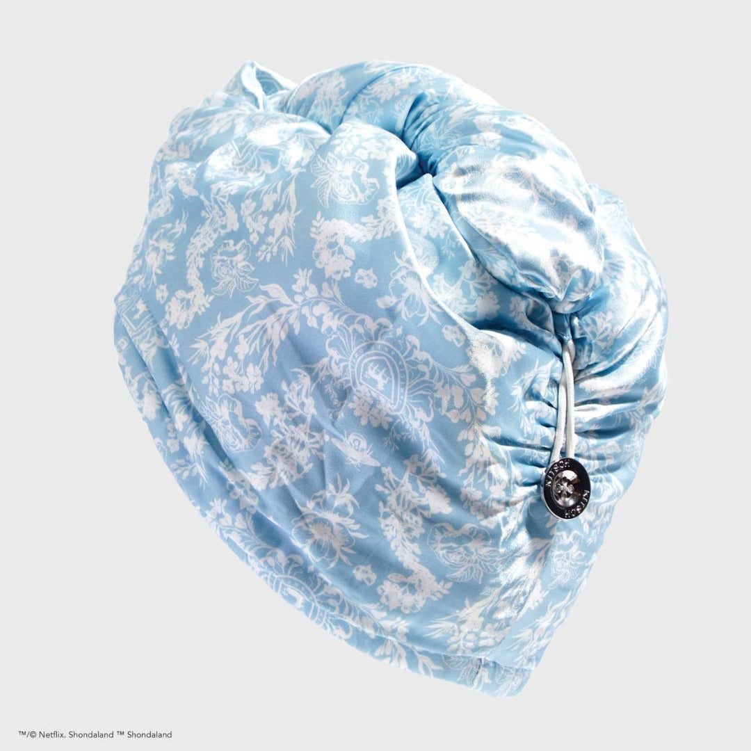 Bridgerton Toile De Blue Satin Wrapped Hair Towel