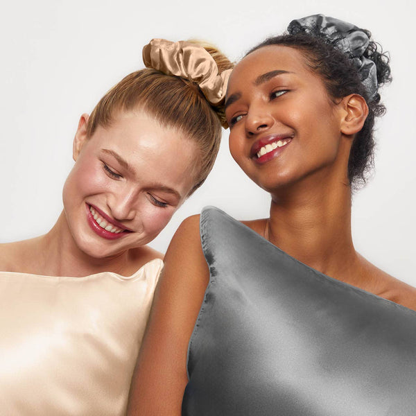 Charcoal + Gold Satin Sleep Pillow Scrunchies