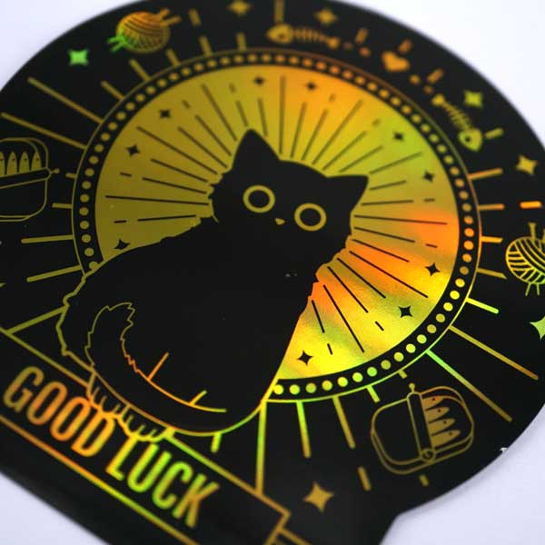 Good Luck Cat (Round) Holographic Sticker