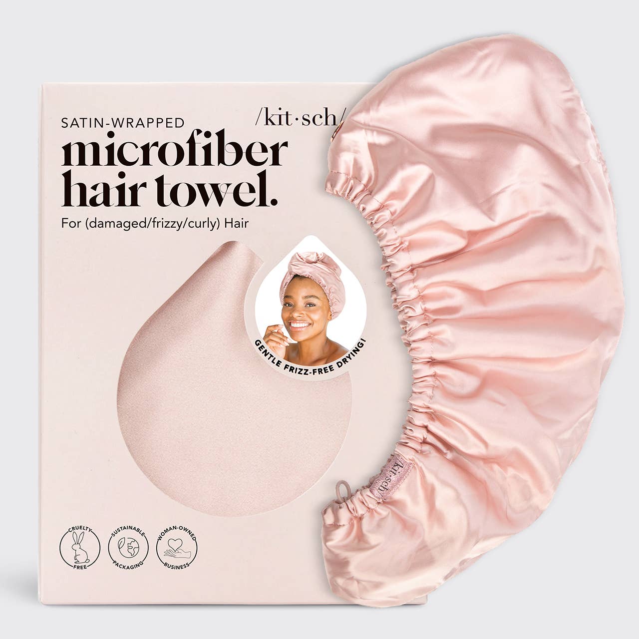 Blush Satin-Wrapped Hair Towel