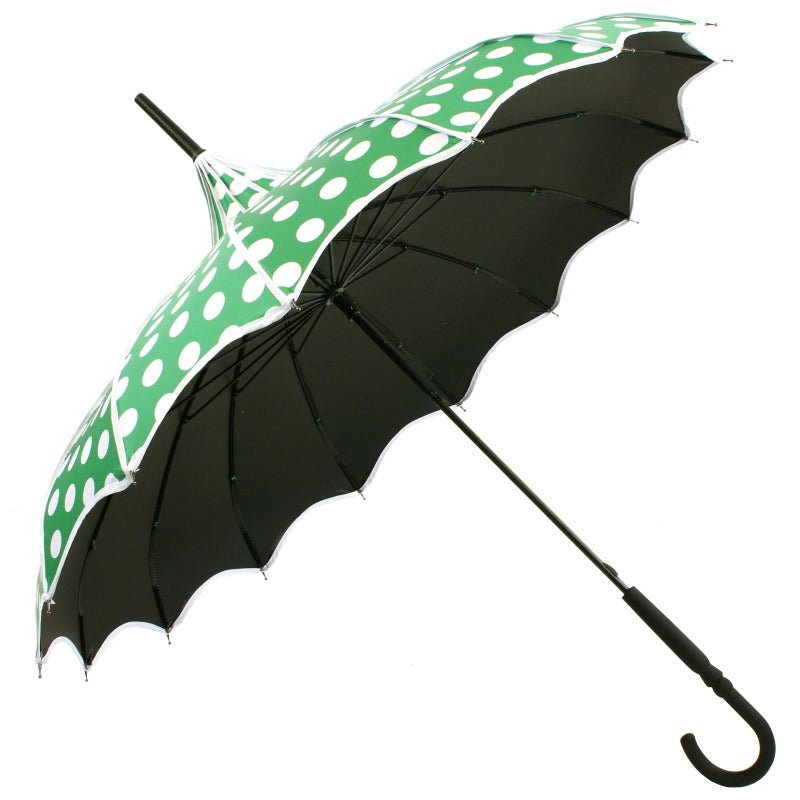 Green Polka Dot Ribbed Pagoda Umbrella