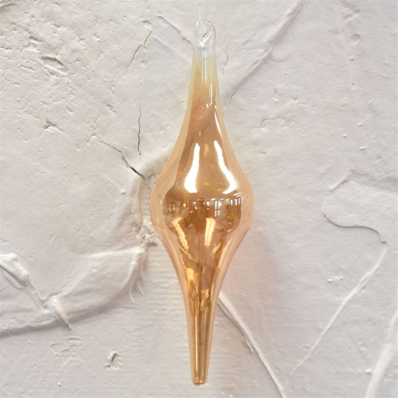 Iridescent Blown Glass Finial Ornament | Champagne