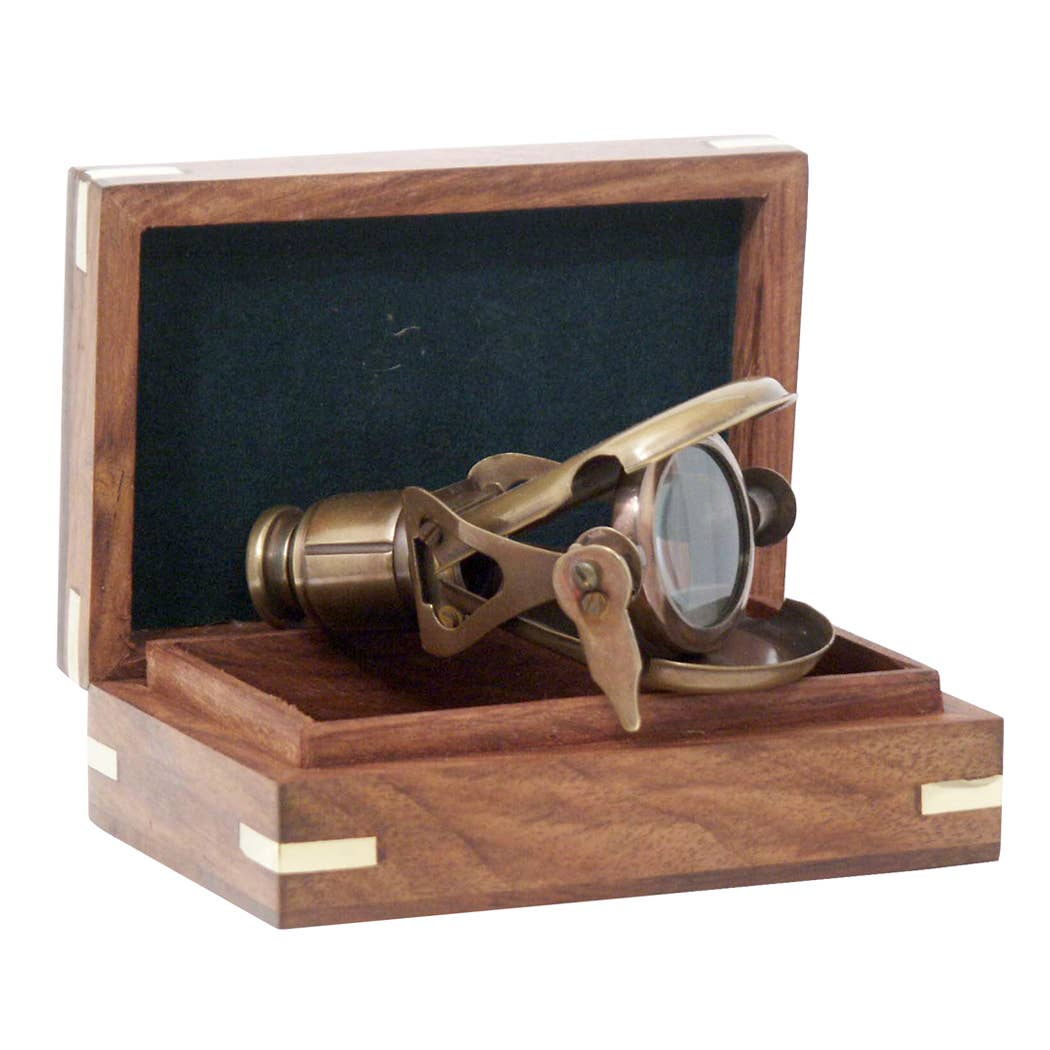 >AFFICHAGE< Télescope portatif en laiton dans une boîte en bois